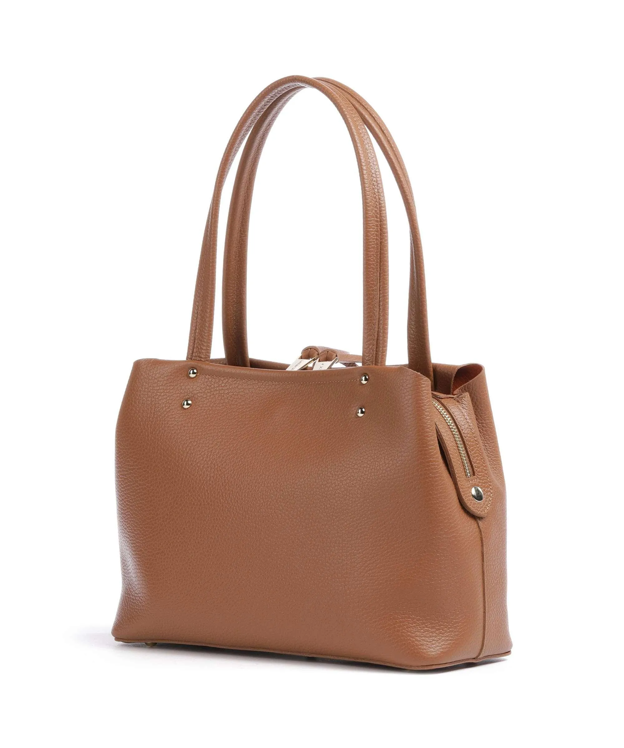  Lancaster Foulonne Double Borsa shopper pelle di vacchetta grana marrone  