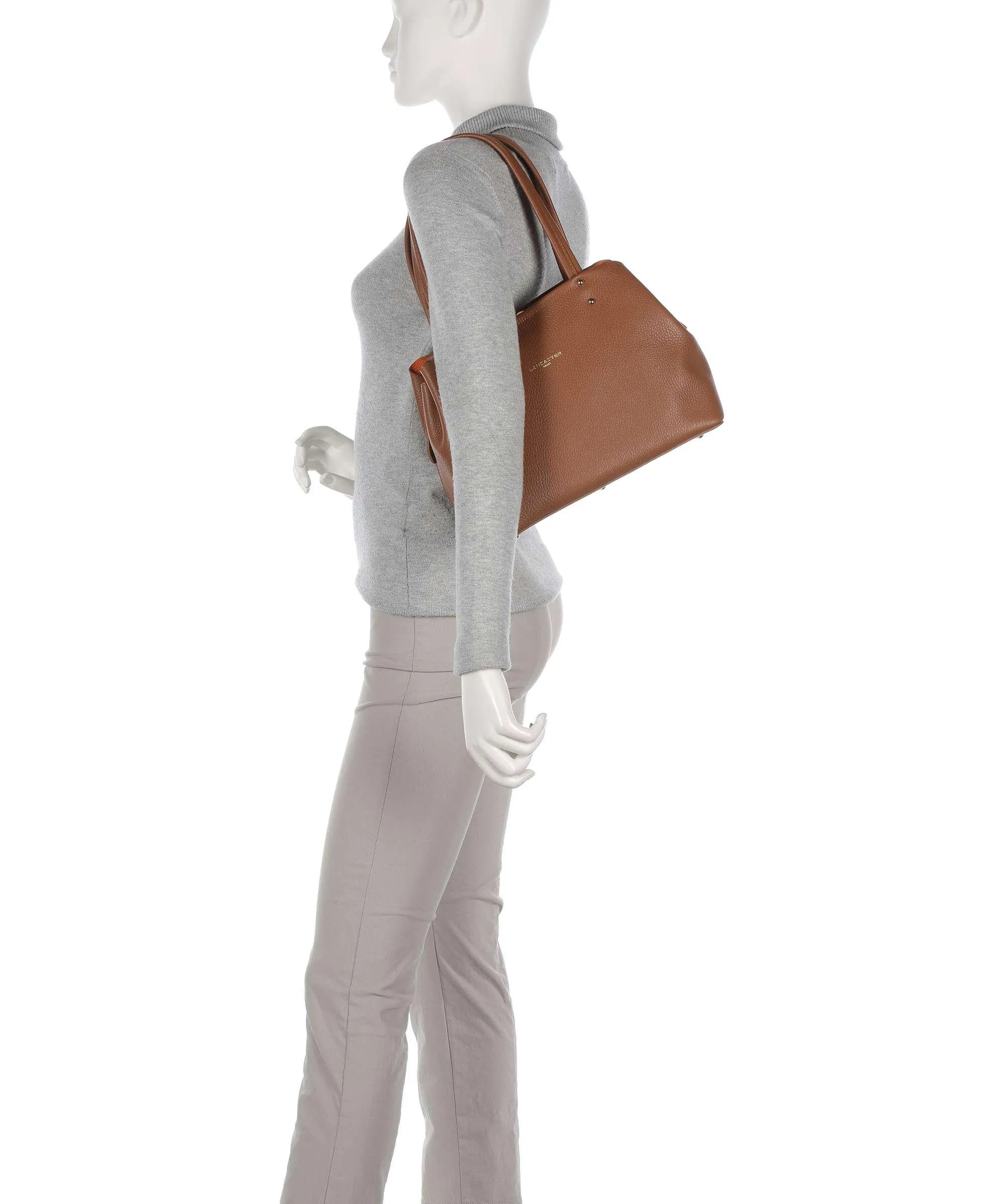  Lancaster Foulonne Double Borsa shopper pelle di vacchetta grana marrone  