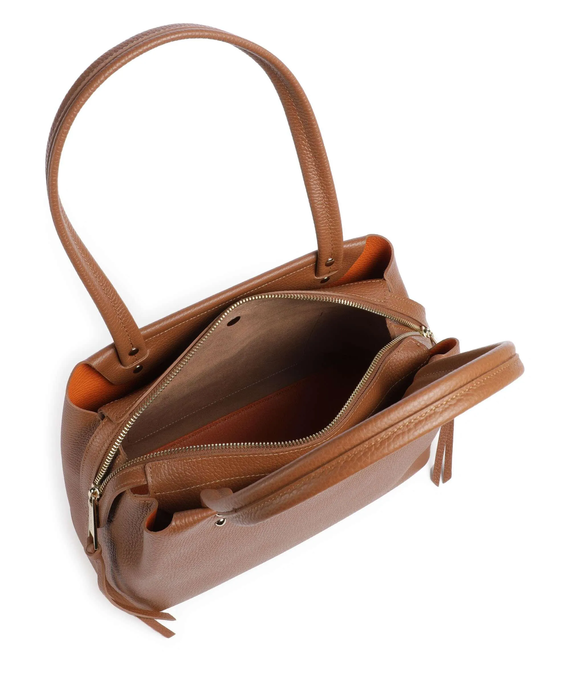  Lancaster Foulonne Double Borsa shopper pelle di vacchetta grana marrone  
