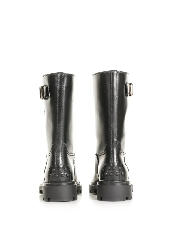 Leather biker boot