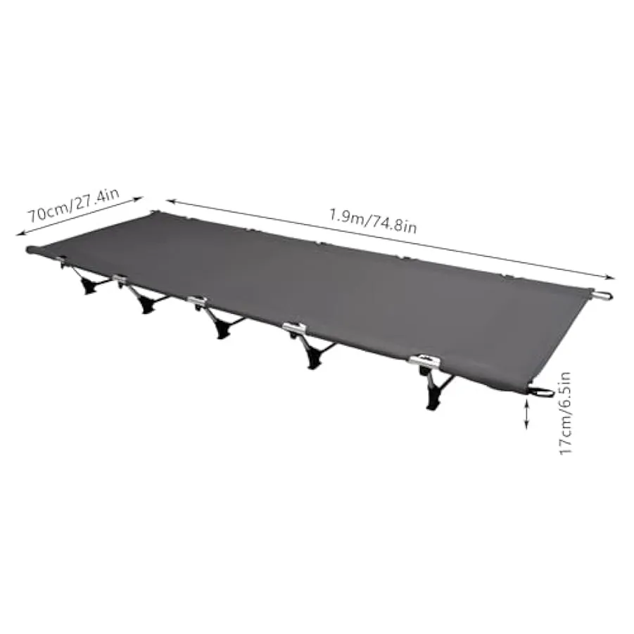 Letto da campeggio ultraleggero, 190 x 65 x 15 cm, pieghevole, in lega di alluminio, con aste, compatto, pieghevole, con borsa p