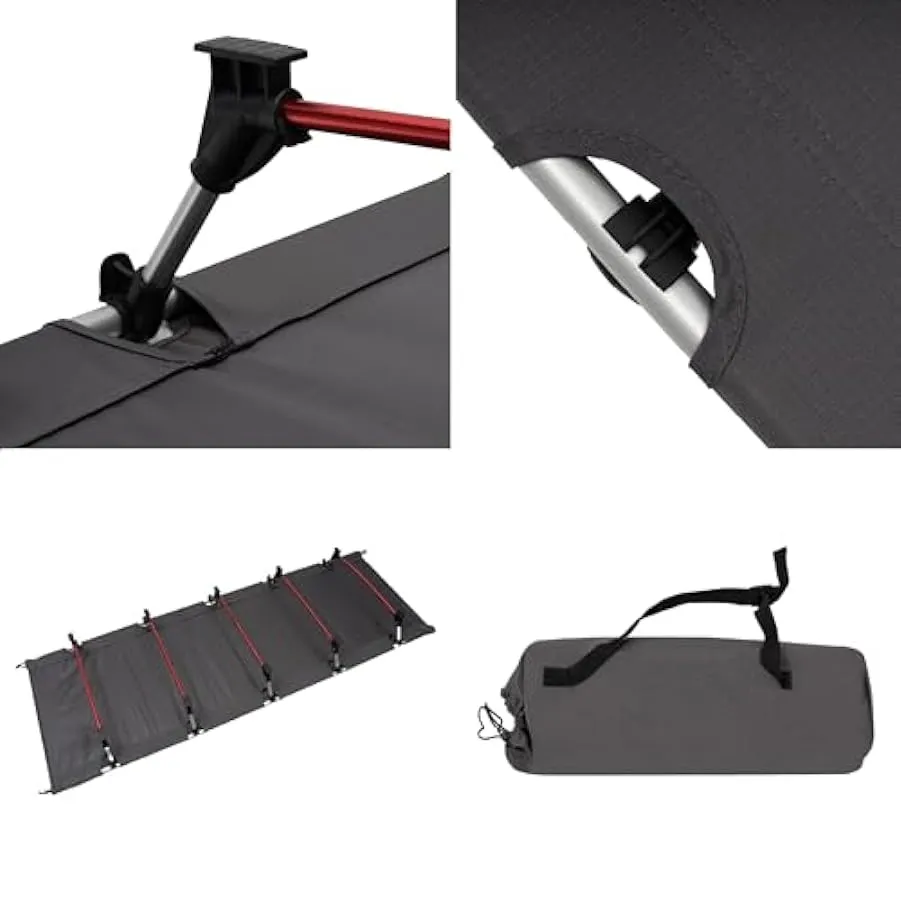 Letto da campeggio ultraleggero, 190 x 65 x 15 cm, pieghevole, in lega di alluminio, con aste, compatto, pieghevole, con borsa p