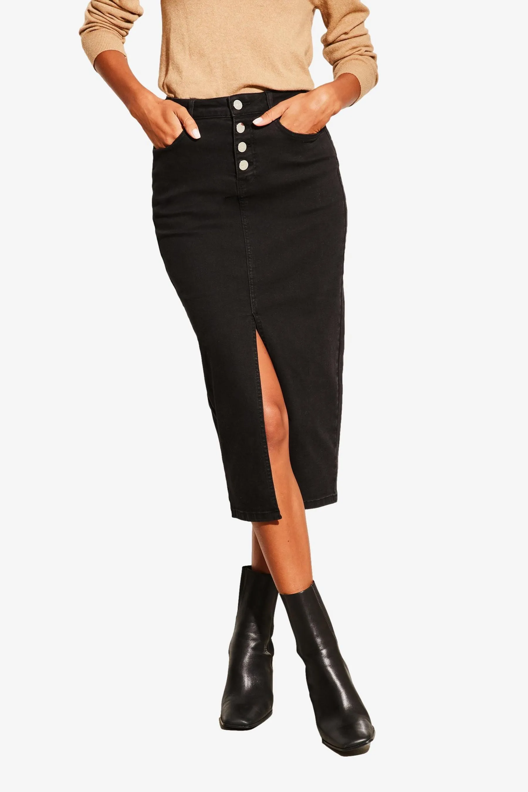 Lipsy - Gonna midi con Denim e bottoni