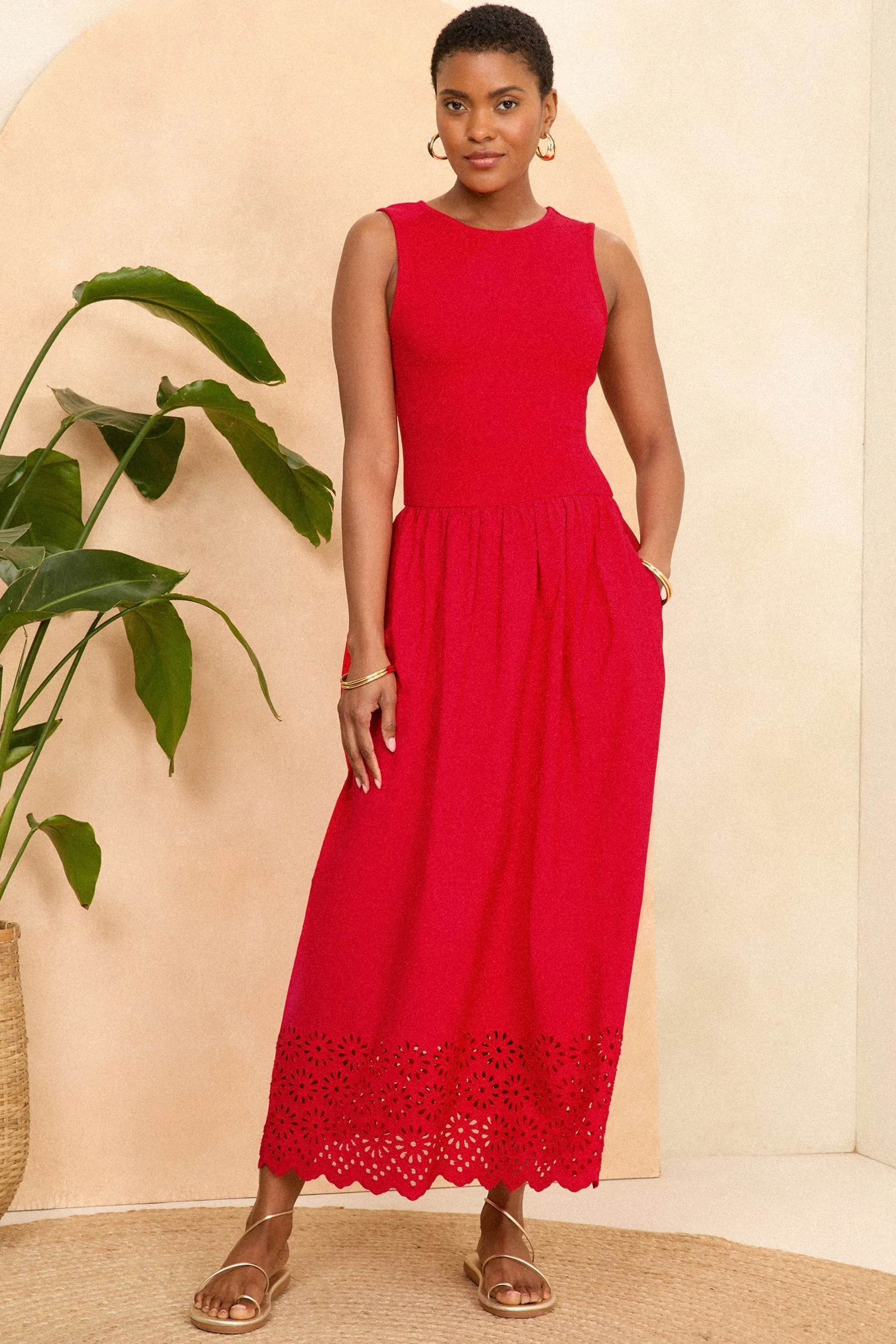 Love & Roses - Abito midi in jersey e cotone con gonna in pizzo sangallo