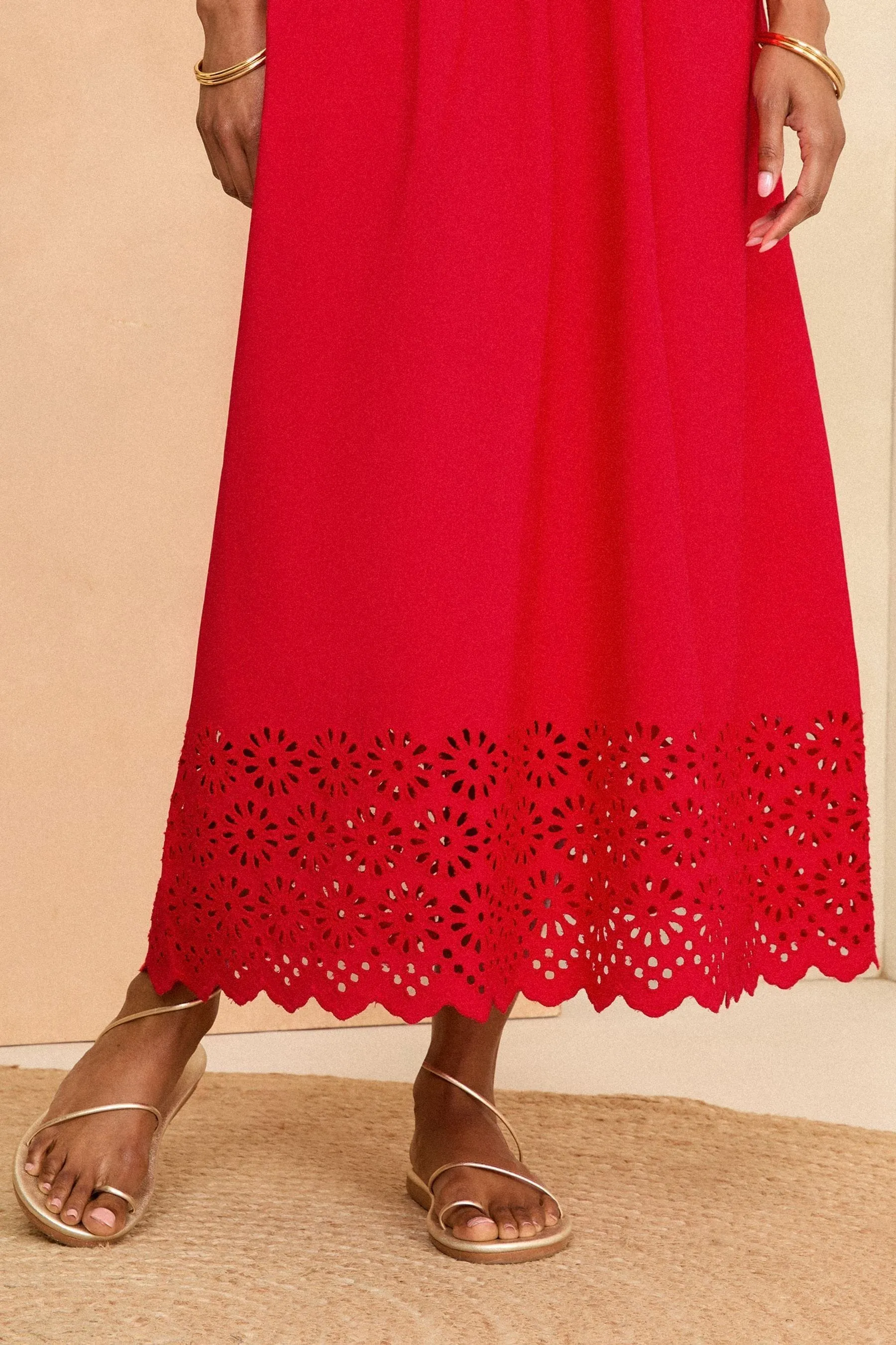 Love & Roses - Abito midi in jersey e cotone con gonna in pizzo sangallo
