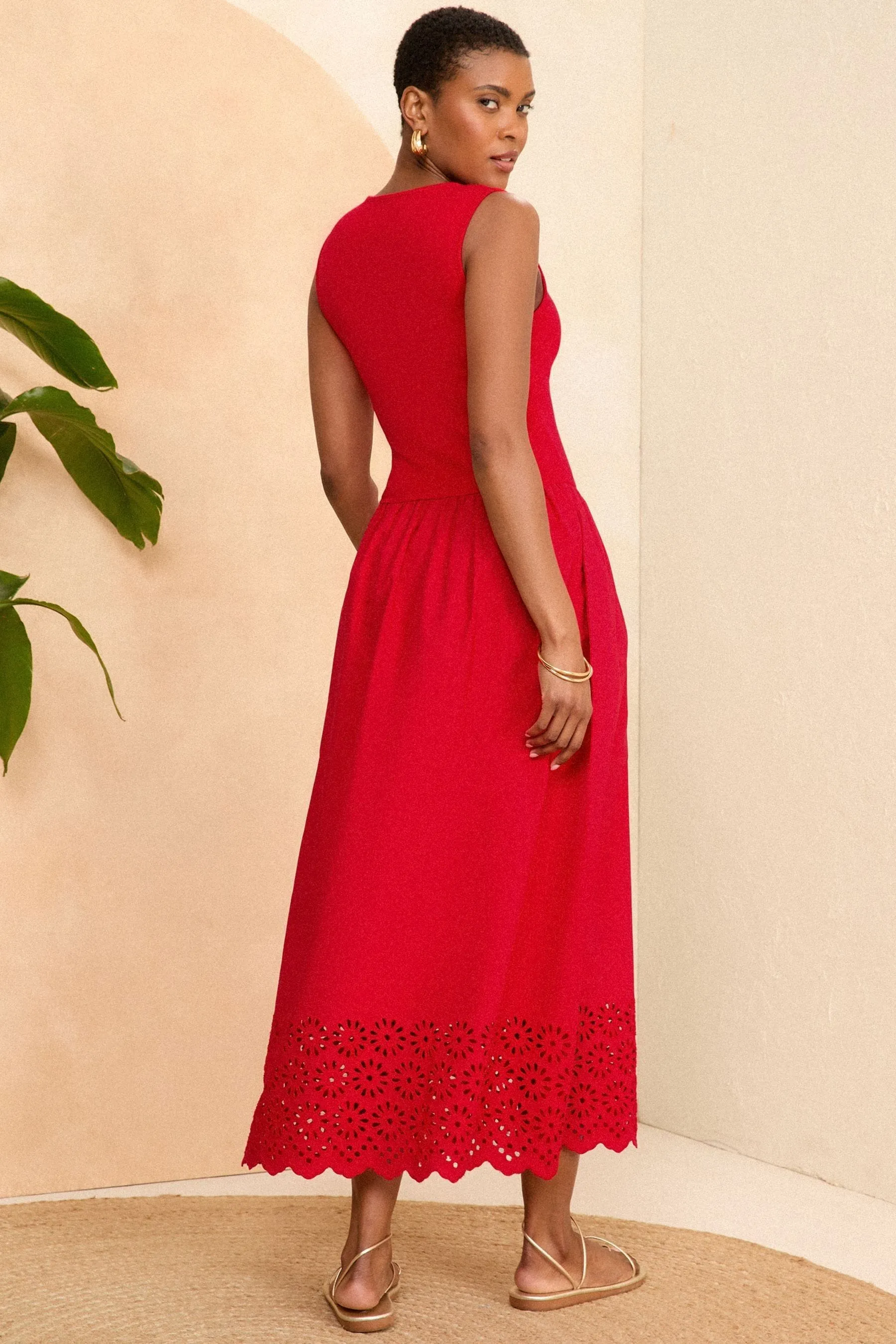 Love & Roses - Abito midi in jersey e cotone con gonna in pizzo sangallo
