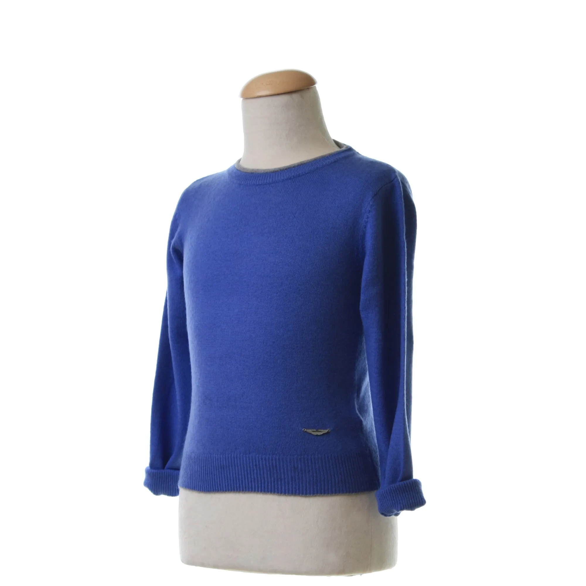 Maglia Girocollo In Lana Blu Denim Brillante Baby