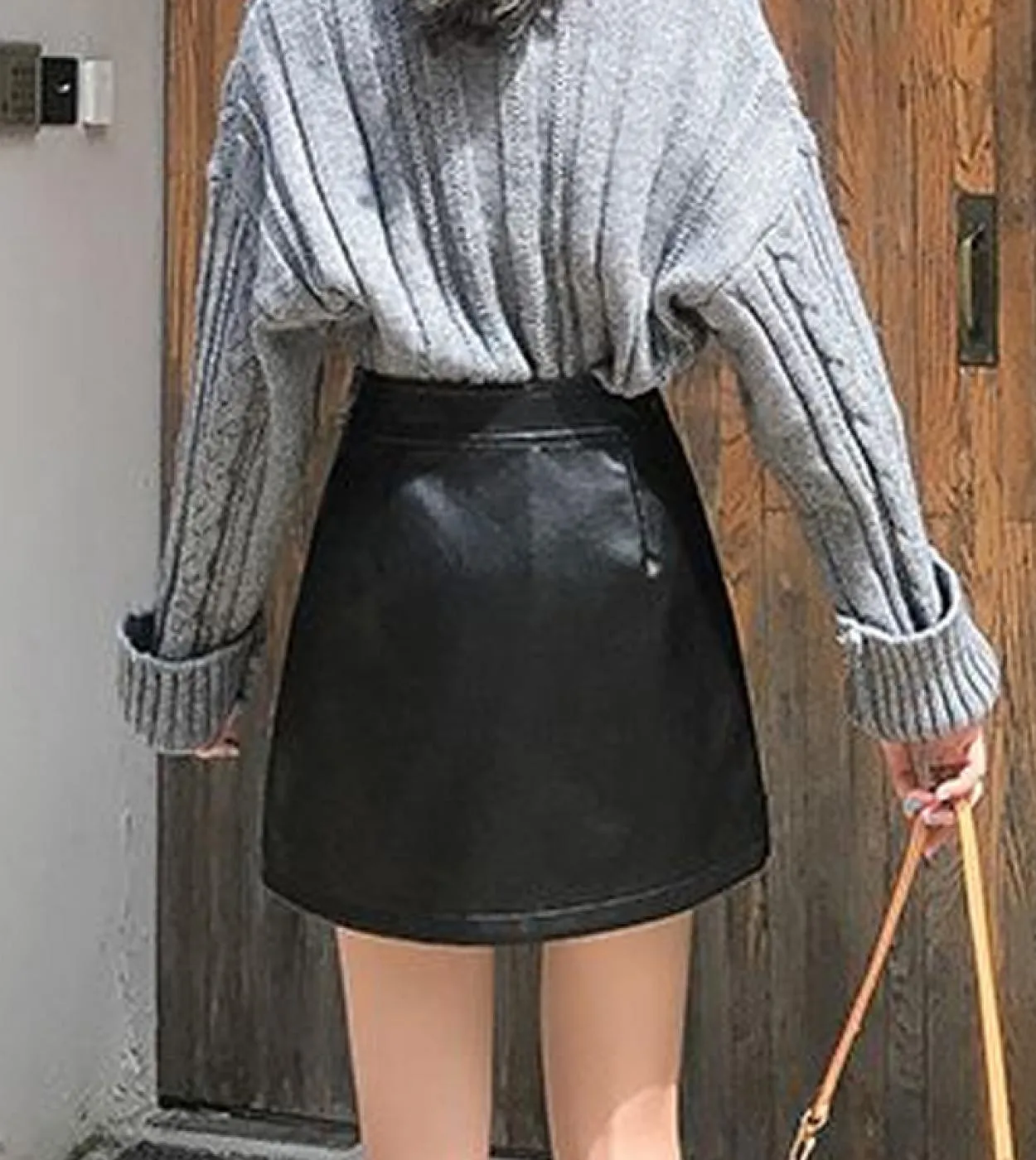 Moukyun Gonna in pelle con cerniera beige Donna Mini pantaloncini Gonne per donna Gonna a tubino invernale in PU a vita alta Fem