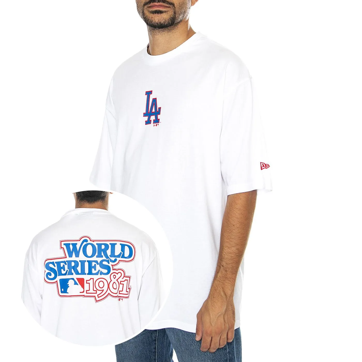 New Era MLB World Series OS Tee Los Angeles Lakers Dodgers White / Navy - Maglietta Girocollo Uomo Bianca    