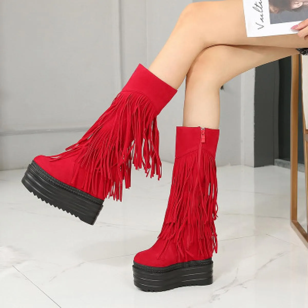 Nightclub Tubo da Stufa con Frange Stivali da Donna 2022 Inverno 13 Centimetri di Spessore Suola Aumento All'interno Del Tubo Ce