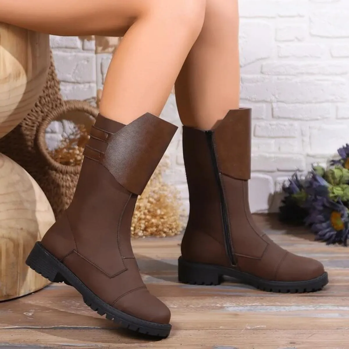 Nuovi stivali da donna con cerniera di vendita calda, tacchi quadrati con punta tonda casual e alla moda, donne classiche abbina