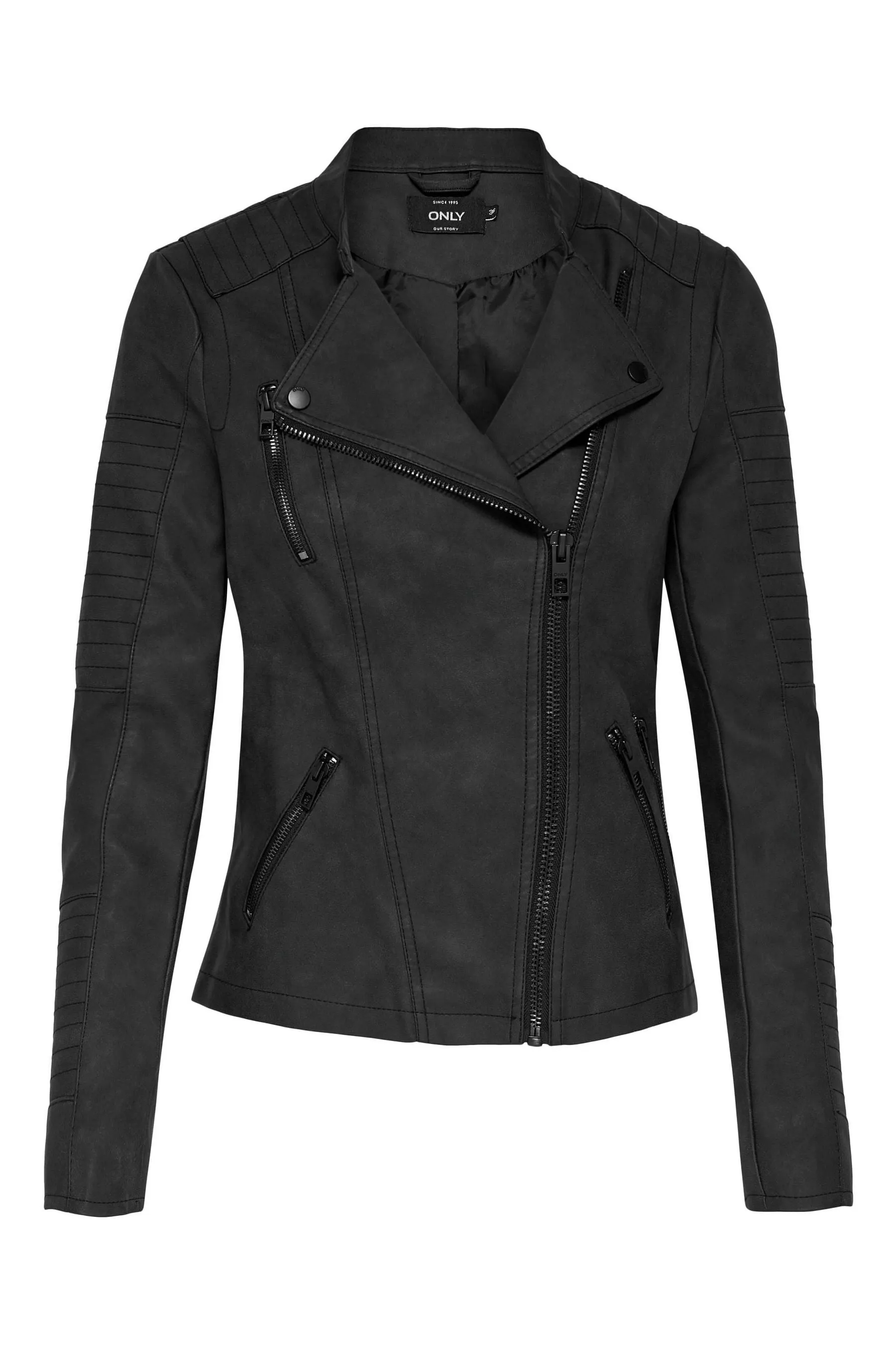 ONLY - Giacca stile motociclista in pelle sintetica senza colletto