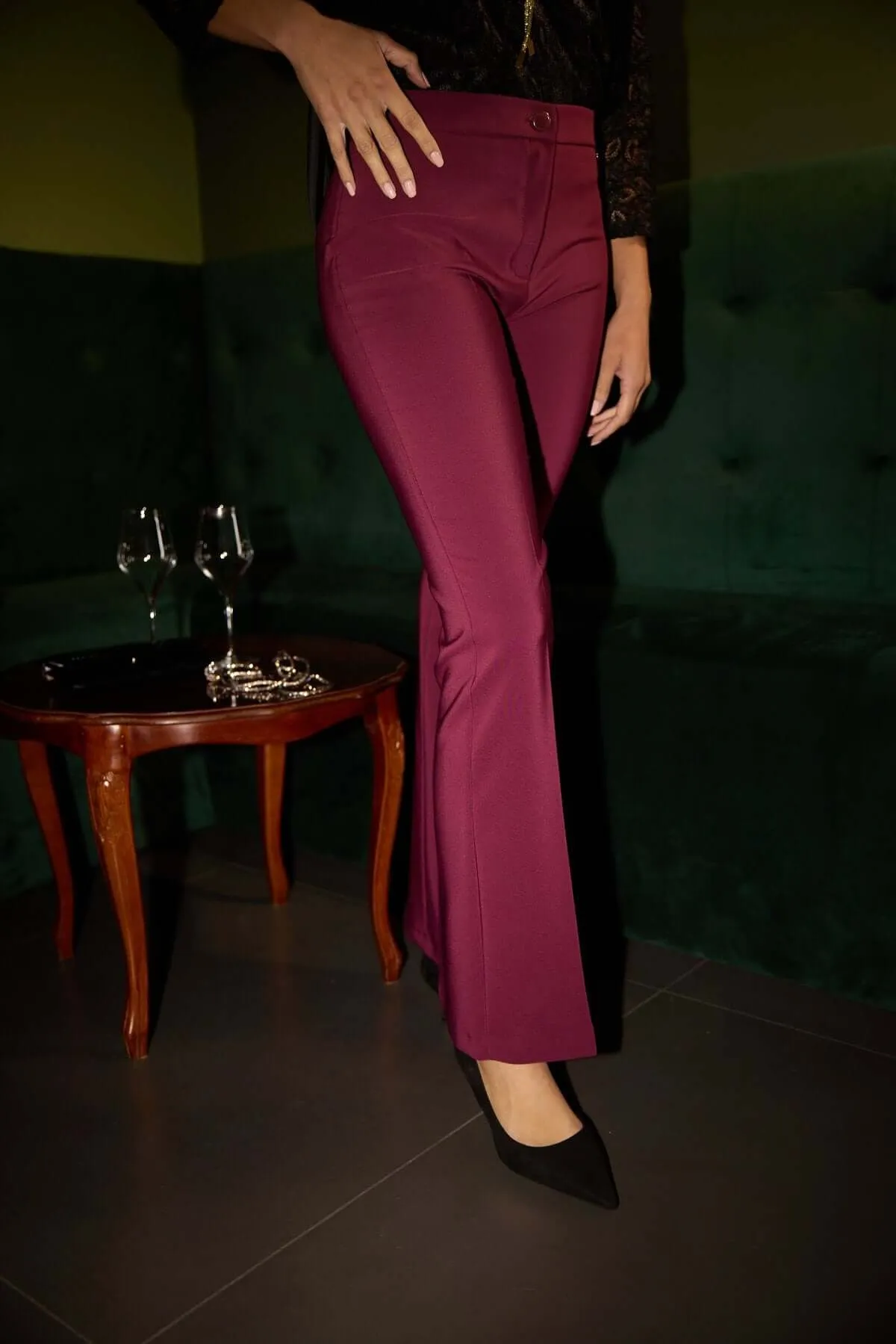 Pantalone slim cady elasticizzato tinta unita BURGUNDY