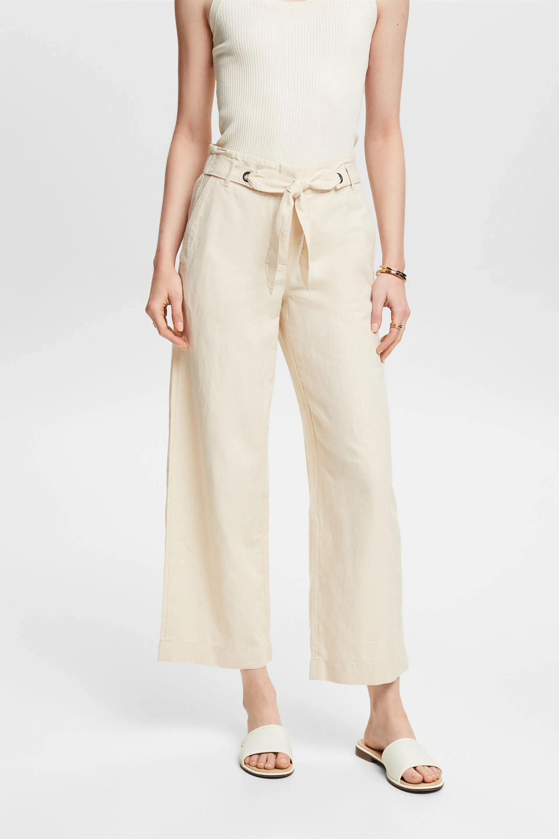 Pantaloni culotte cropped in lino e cotone
