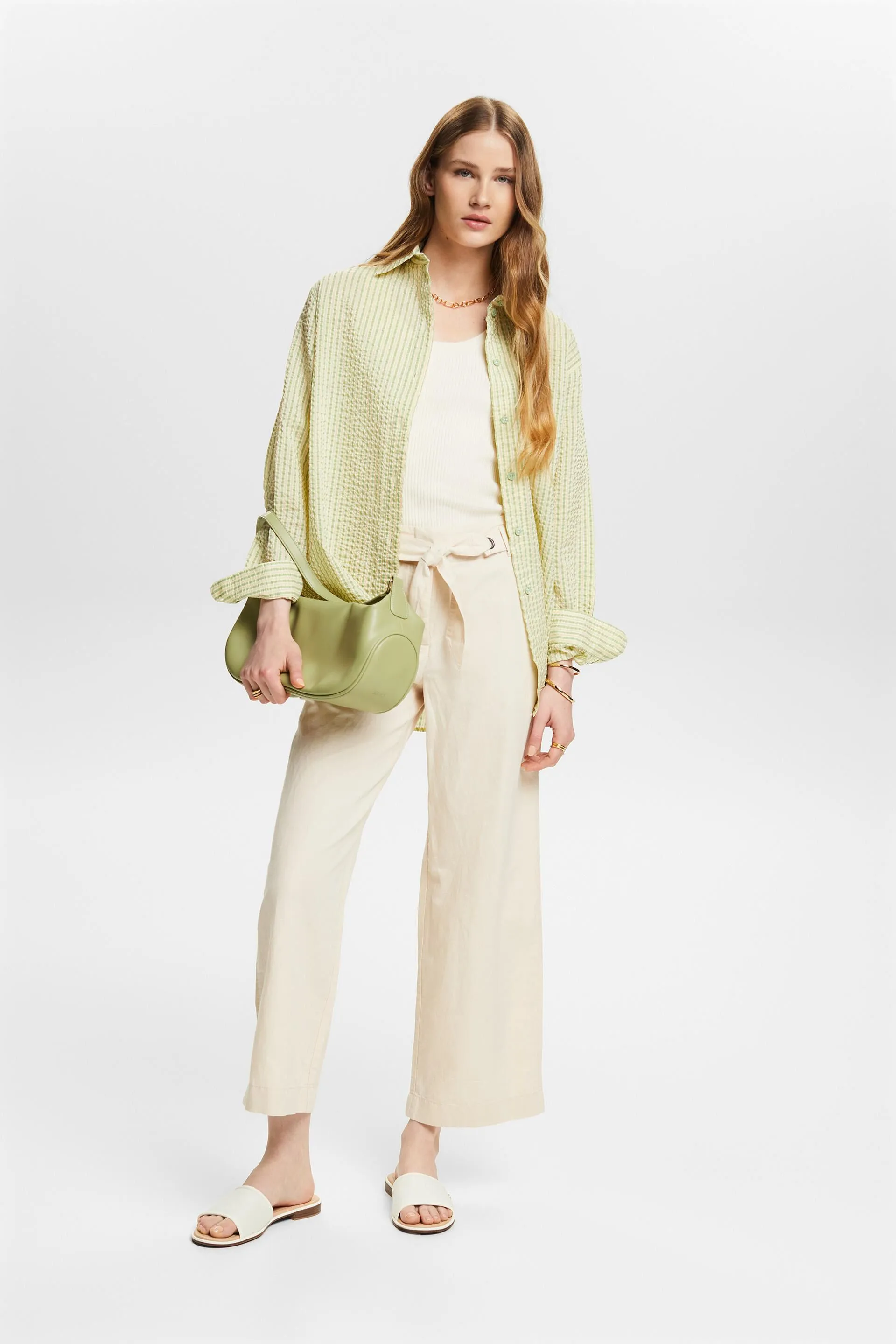 Pantaloni culotte cropped in lino e cotone