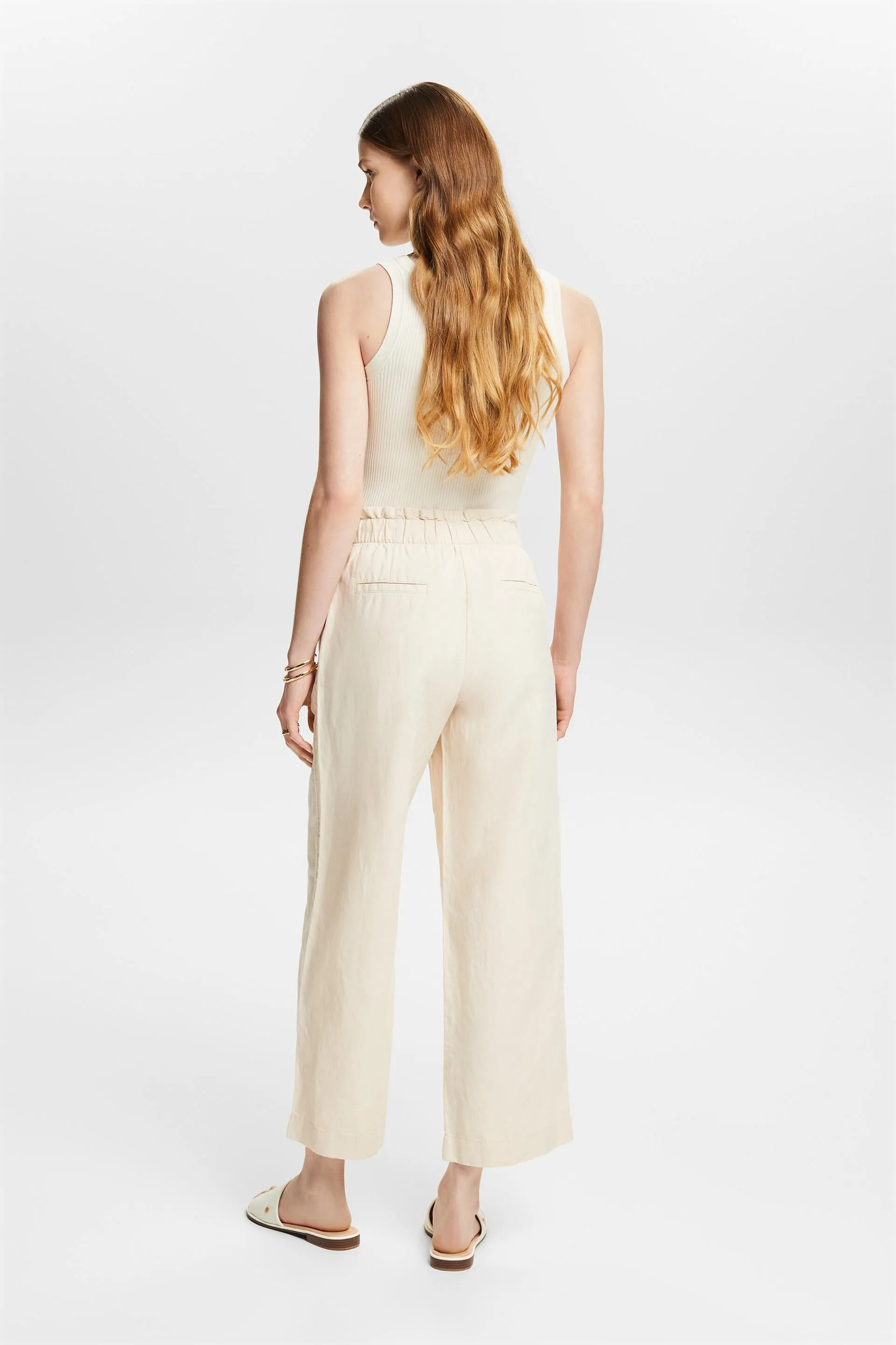 Pantaloni culotte cropped in lino e cotone
