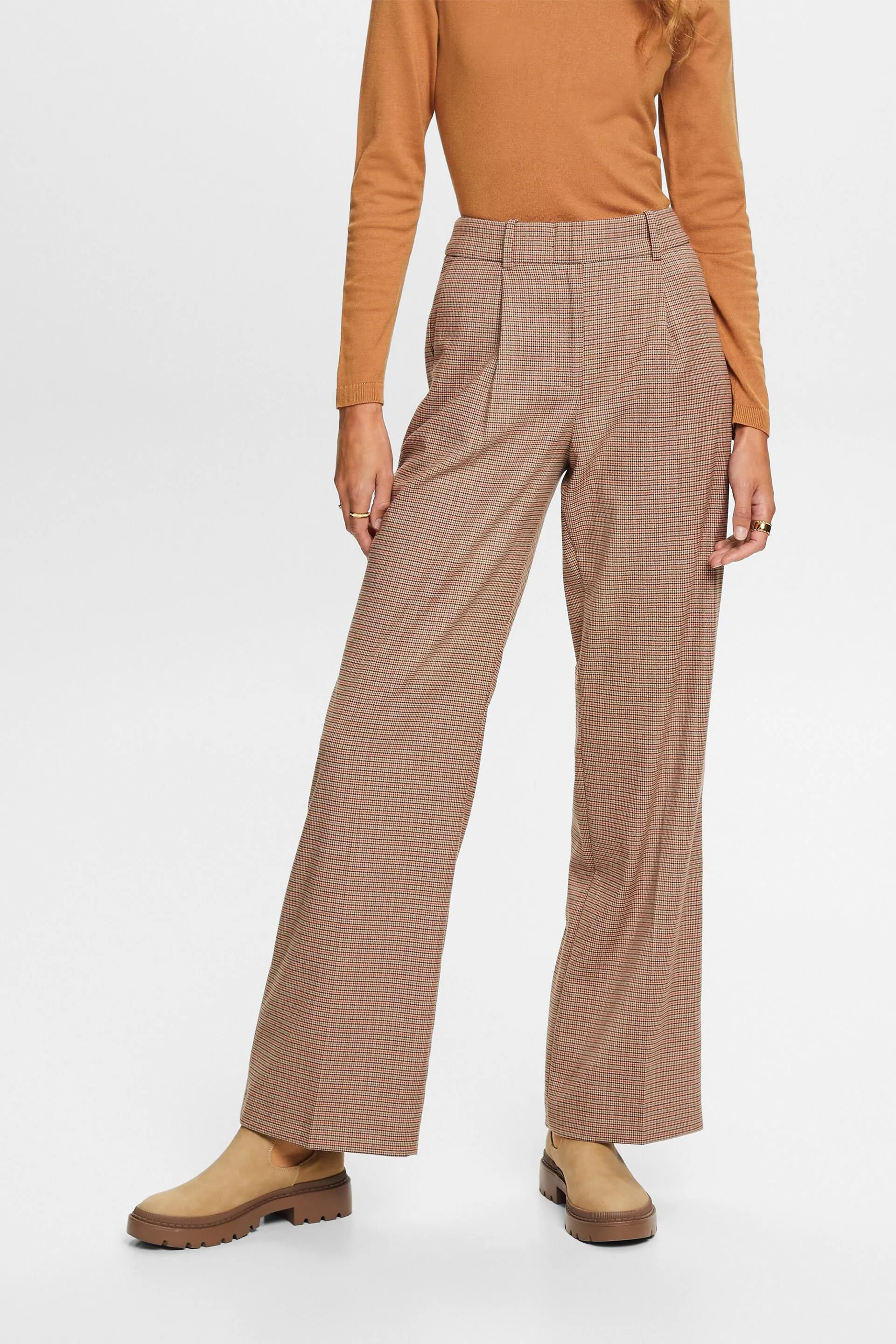 Pantaloni pied de poule a vita alta