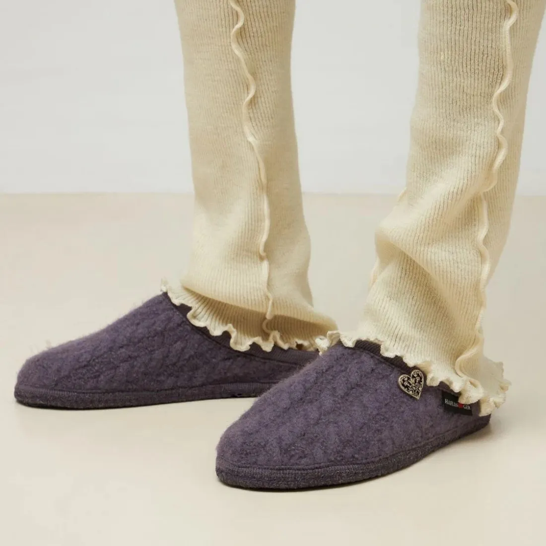 Pantofola donna Haflinger Herzel aubergine viola in lana