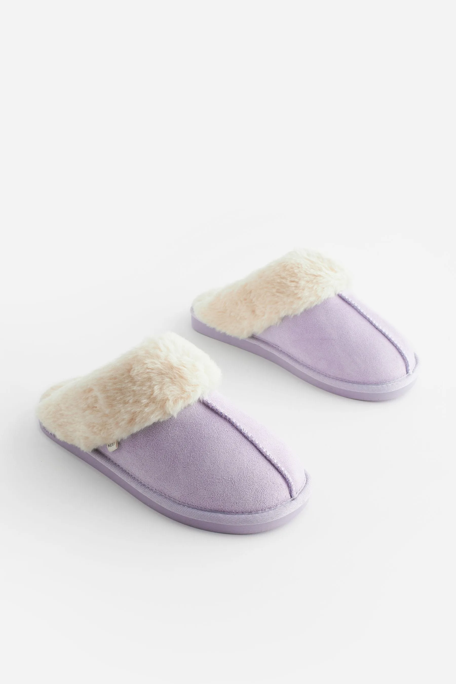 Pantofole - Sabot scamosciati con fodera in pelliccia sintetica