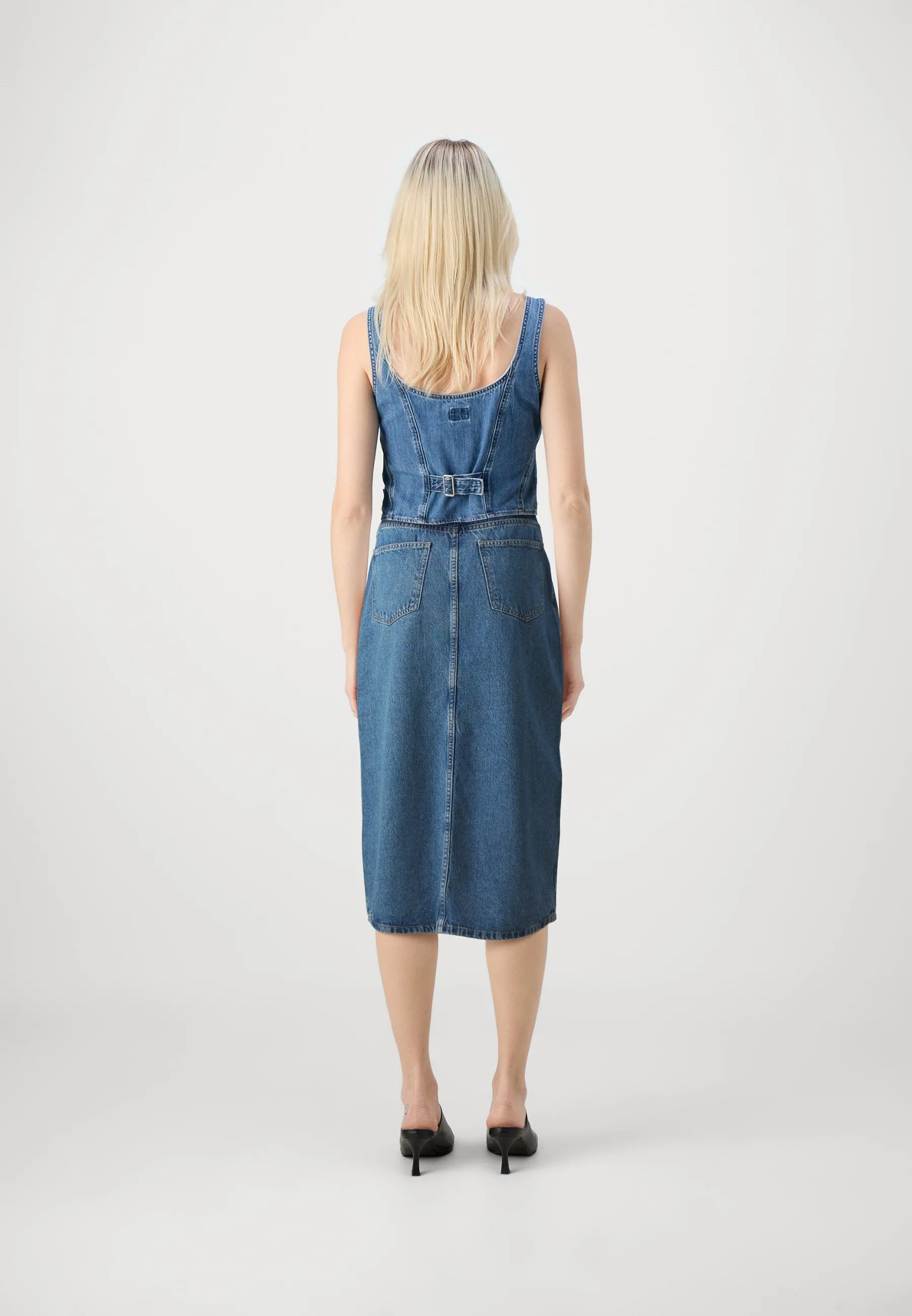 PCSKY RHINESTONE MIDI SKIRT - Gonna di jeans