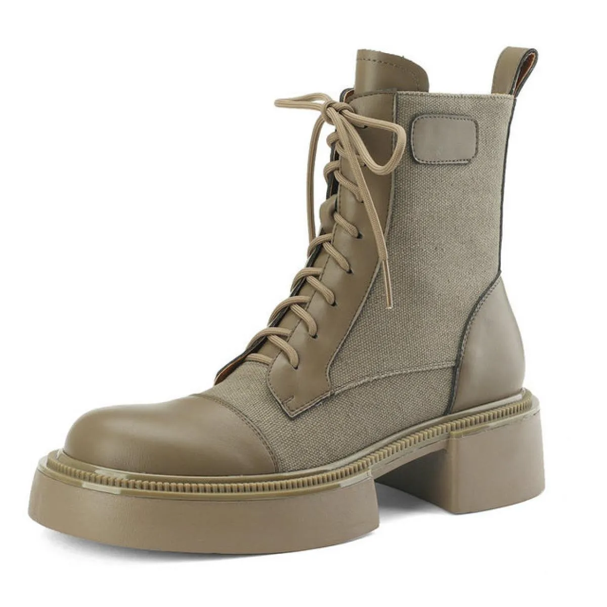 Piattaforma Stivali corti da donna Tacchi spessi Scarpe stringate in vera pelle Donna Autunno Inverno Scarpe da lavoro da donna