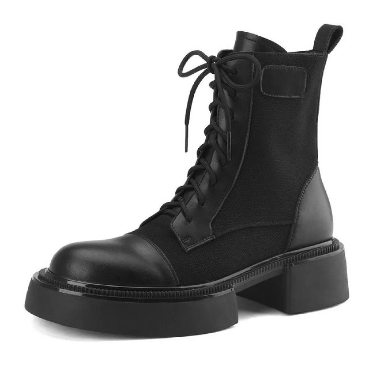 Piattaforma Stivali corti da donna Tacchi spessi Scarpe stringate in vera pelle Donna Autunno Inverno Scarpe da lavoro da donna