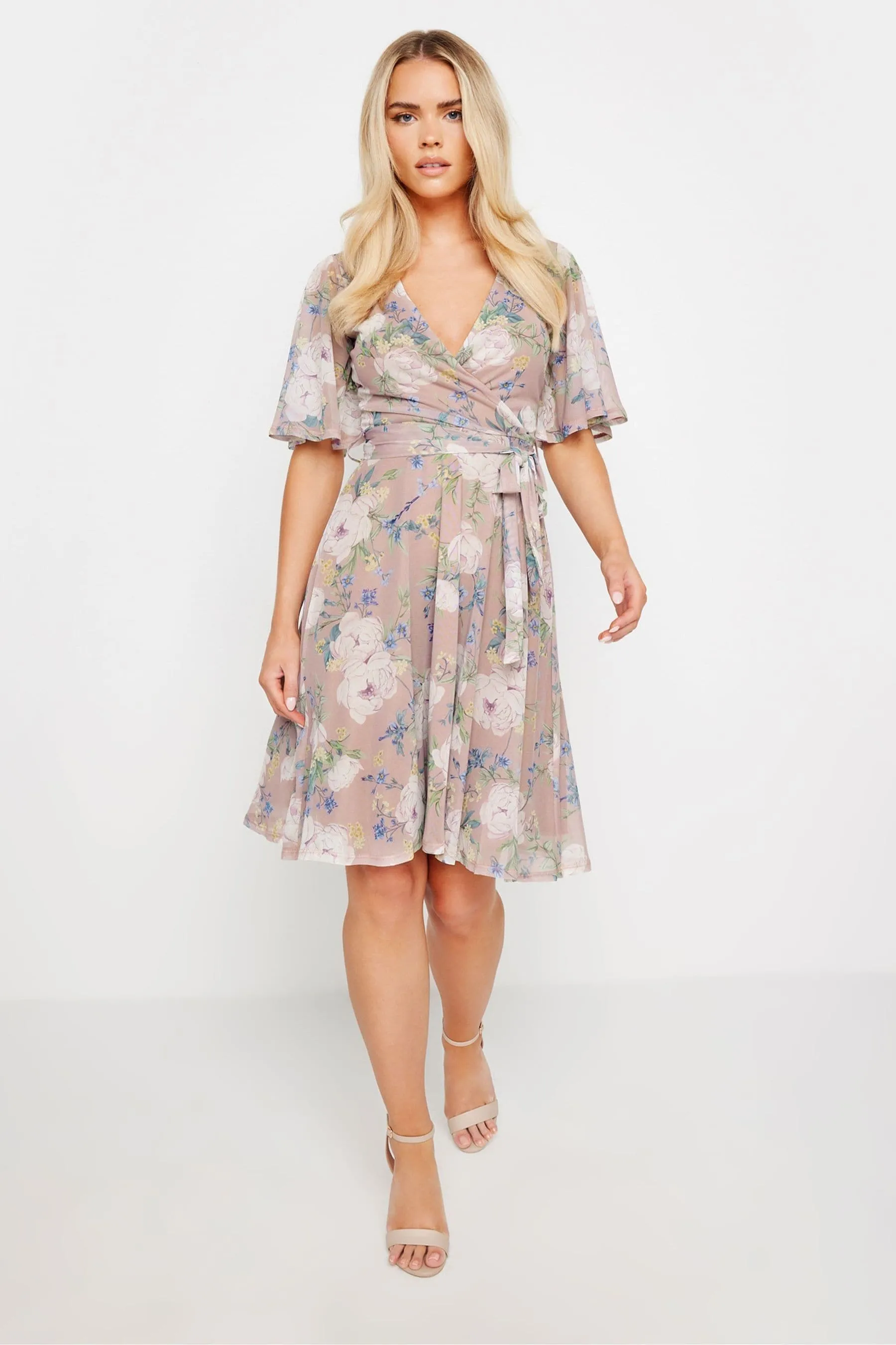 PixieGirl Petite Floreale - Abito midi a portafoglio in rete