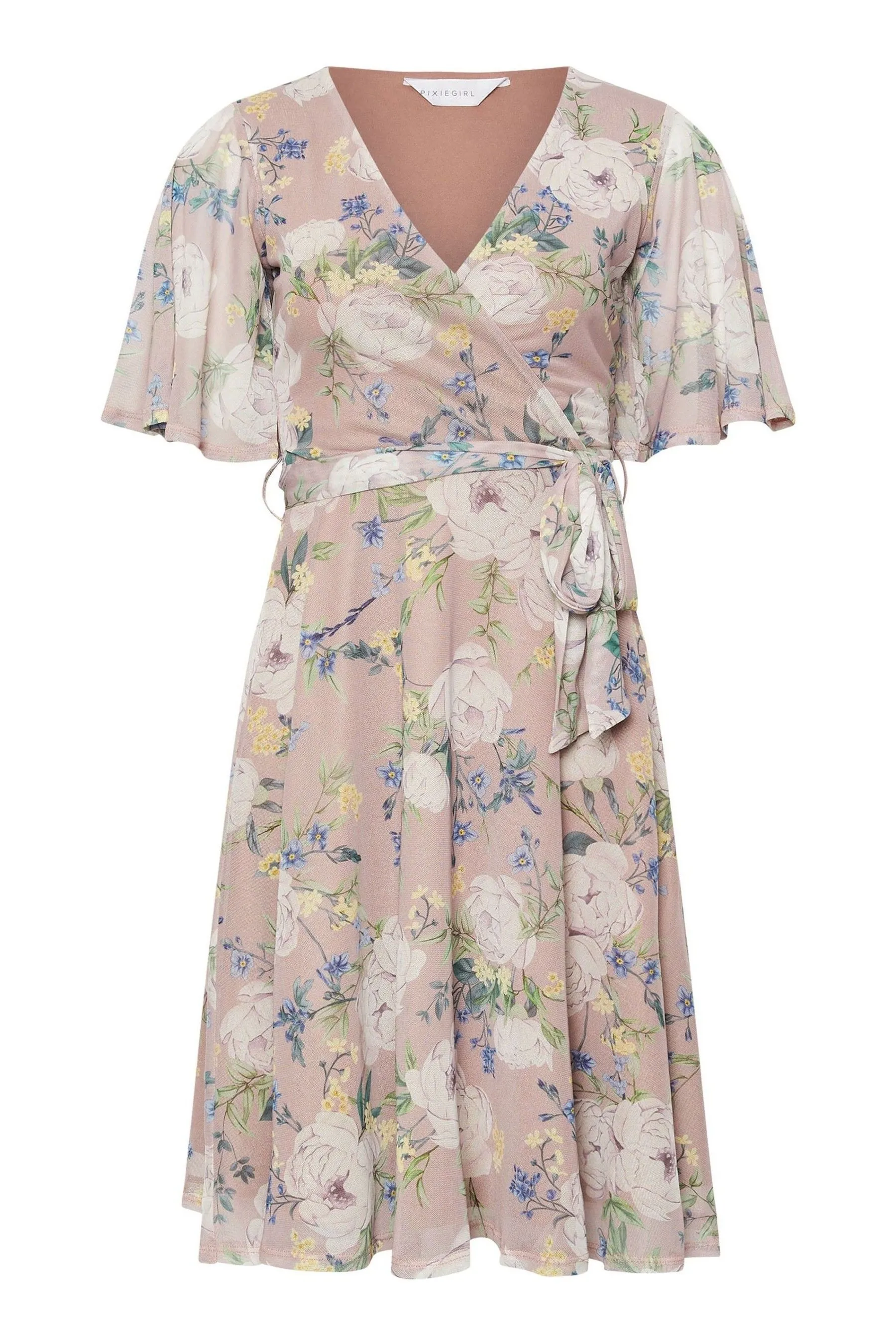 PixieGirl Petite Floreale - Abito midi a portafoglio in rete