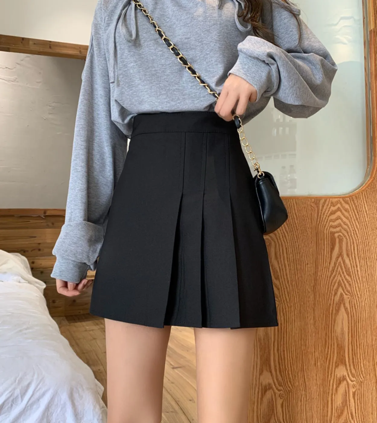 Primavera Casual Donna Solid Pieghe Mini Gonna A Line Vintage Office Lady Kawaii Studenti a vita alta sopra le gonne al ginocchi