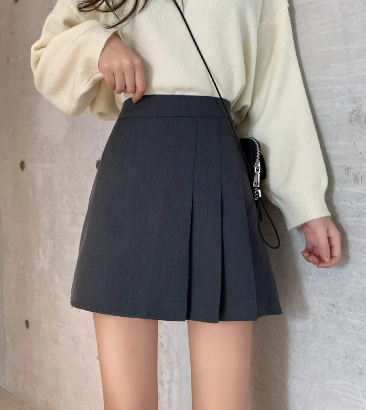 Primavera Casual Donna Solid Pieghe Mini Gonna A Line Vintage Office Lady Kawaii Studenti a vita alta sopra le gonne al ginocchi