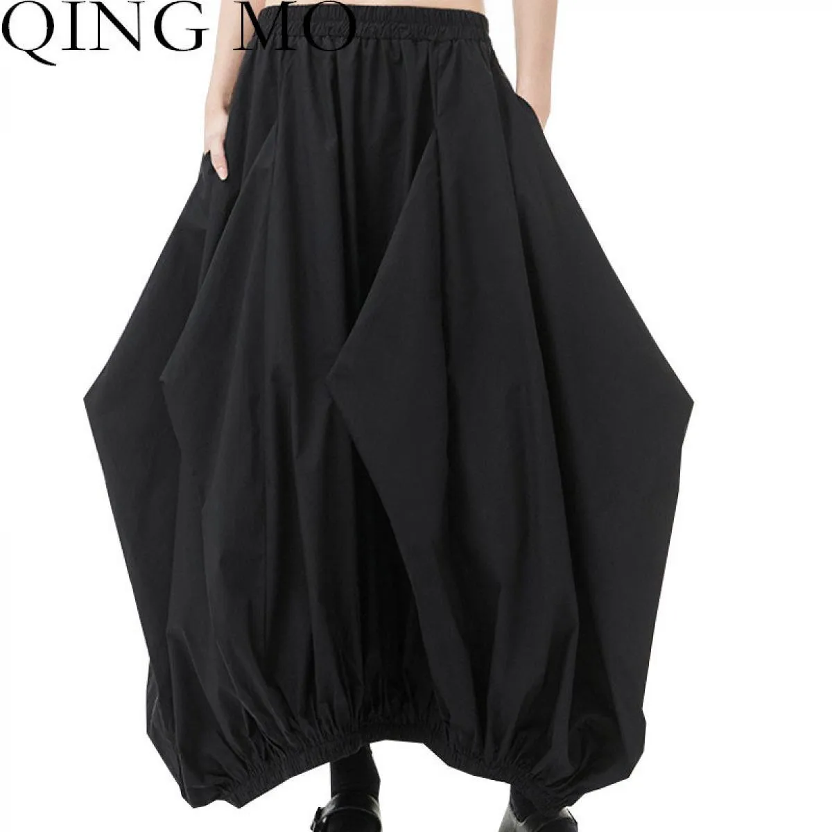Qing Mo Gonna a pieghe da donna 2023 Primavera Autunno Moda Personalità di grandi dimensioni Sottile Gonna a vita alta Lanterna