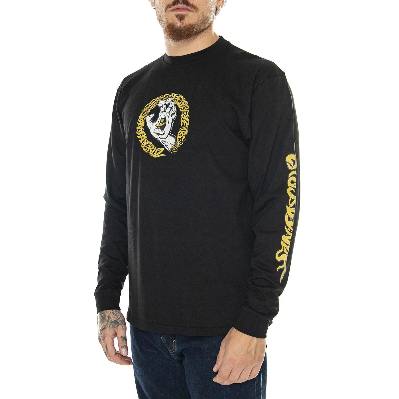 Santa Cruz Screaming 50 Front L/S T-Shirt Black - Maglietta Girocollo Maniche Lunghe Uomo Nera    