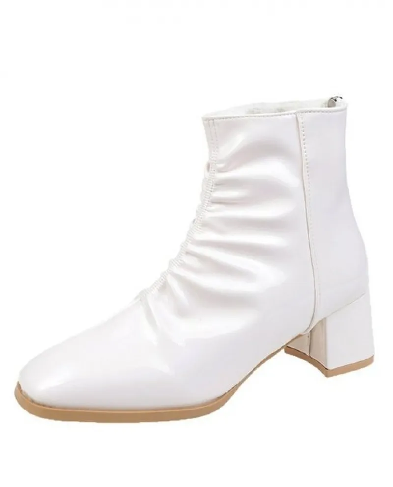 Scarpe da donna in pile con cerniera posteriore Tinta unita Tacchi alti invernali Moda Punta quadrata Stivali moderni da donna S