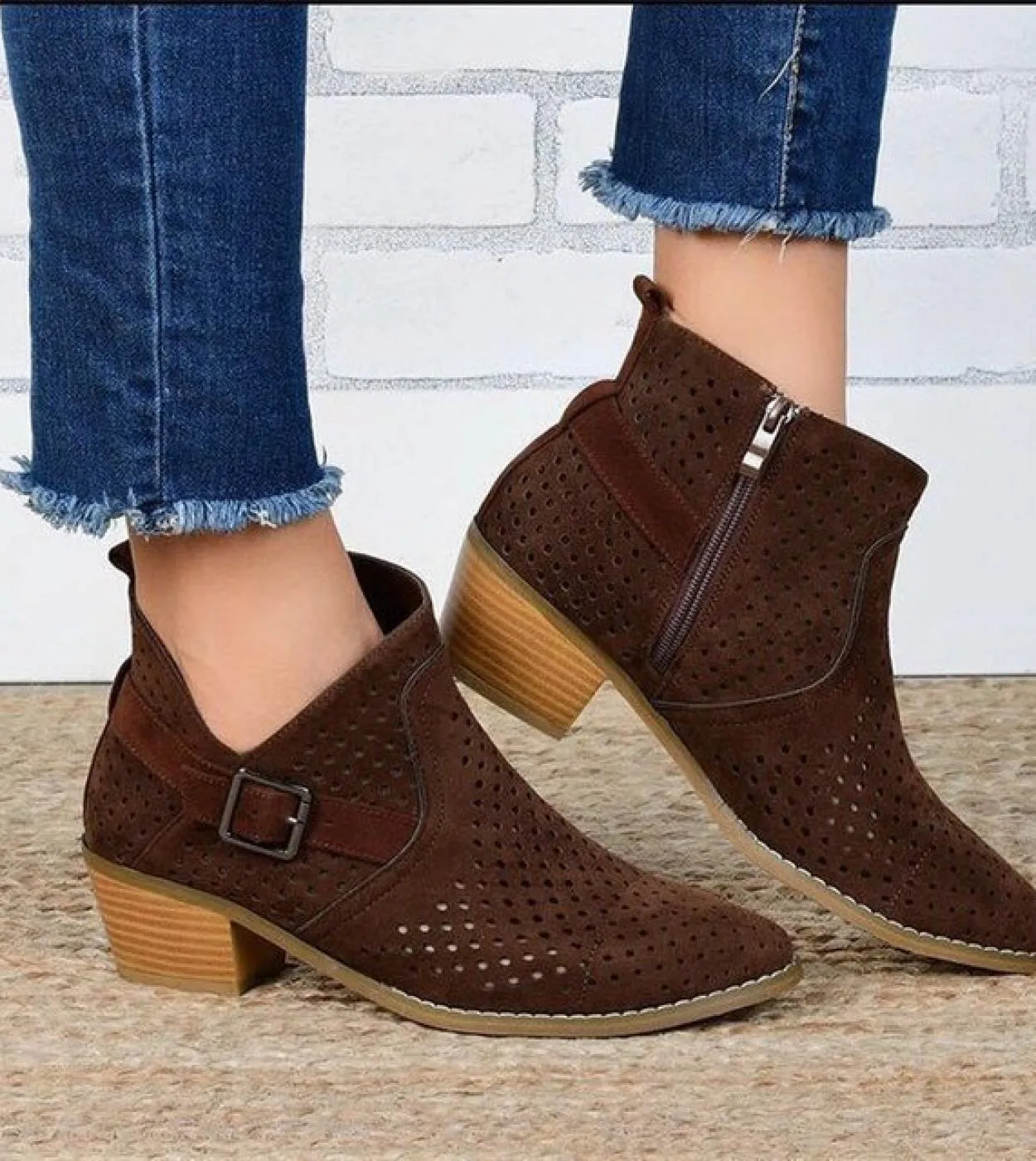 Scarpe Donna Invierno Classici Tacco spesso Hollow Slip On Zipper Caviglia Botas Mujer Comodi stivali punta tonda Pour Womena