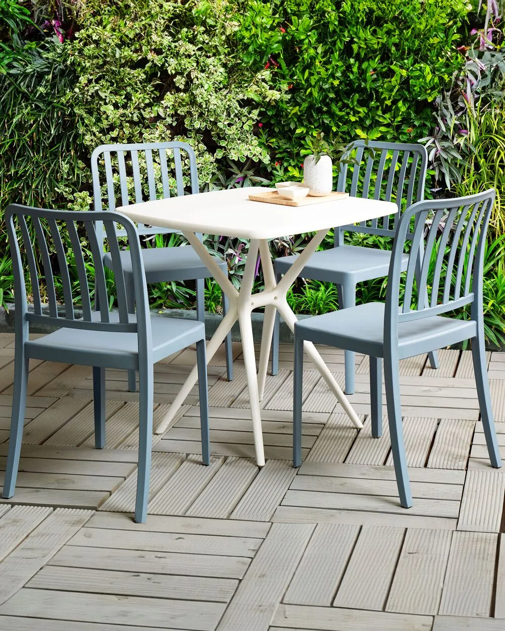 Set of 4 Garden Chairs SERSALE Synthetic Material Blue