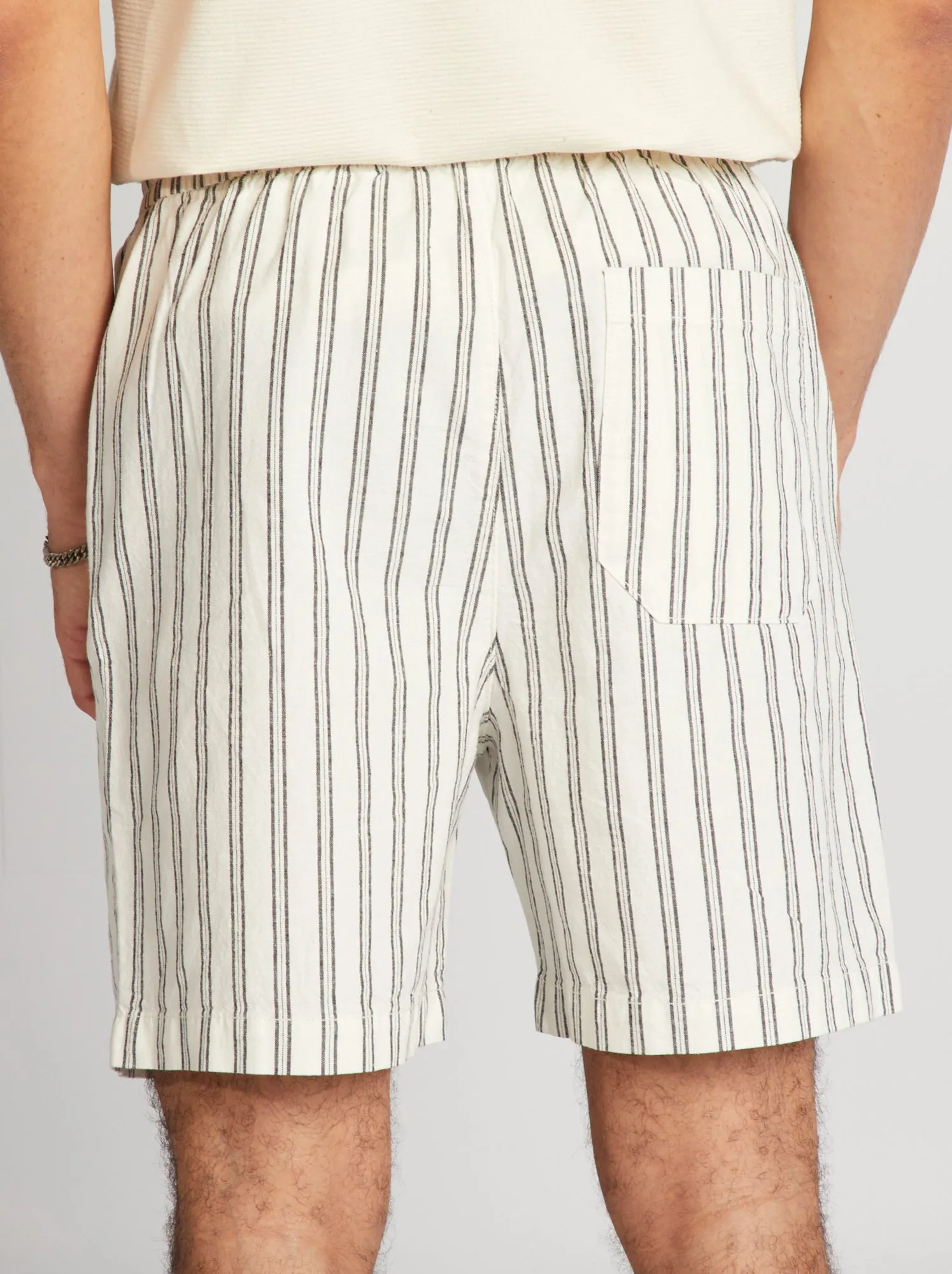 Shorts a righe in misto lino - BEIGE