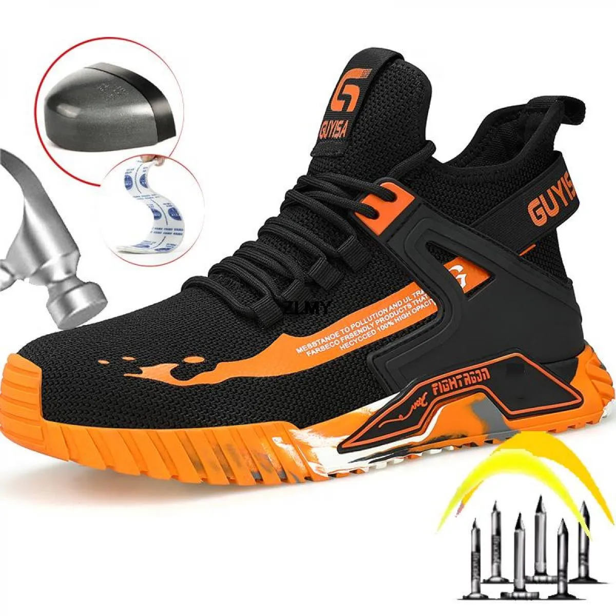 Sneaker con punta in acciaio alla moda per scarpe antinfortunistiche da uomo 2023 stivali antinfortunistici da lavoro traspirant
