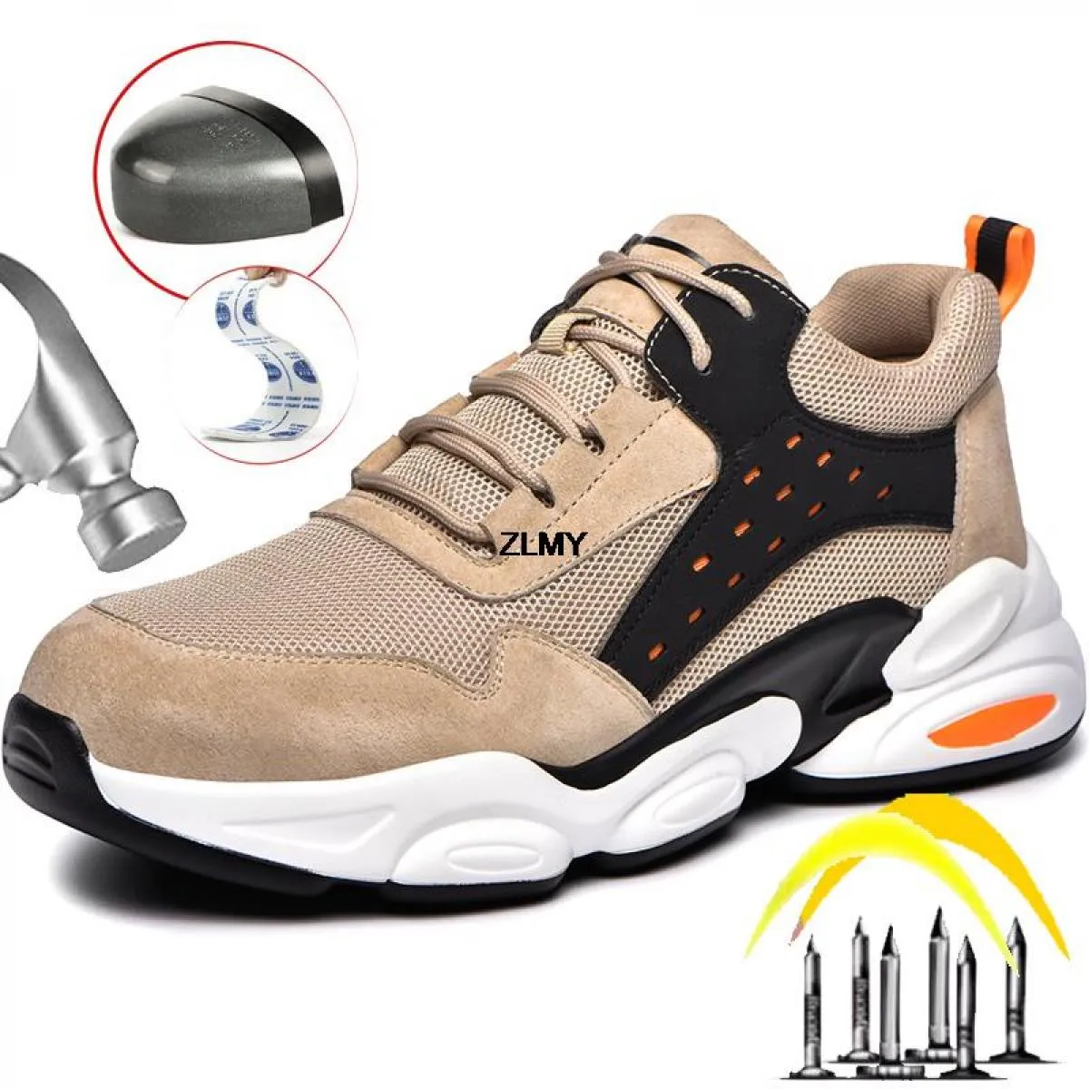 Sneaker con punta in acciaio alla moda per uomo Stivali antinfortunistici da lavoro Scarpe da lavoro antiforatura antisfondament