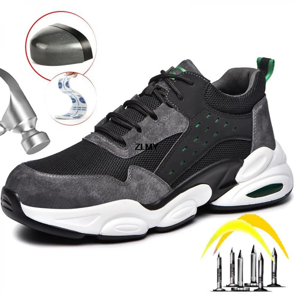 Sneaker con punta in acciaio alla moda per uomo Stivali antinfortunistici da lavoro Scarpe da lavoro antiforatura antisfondament