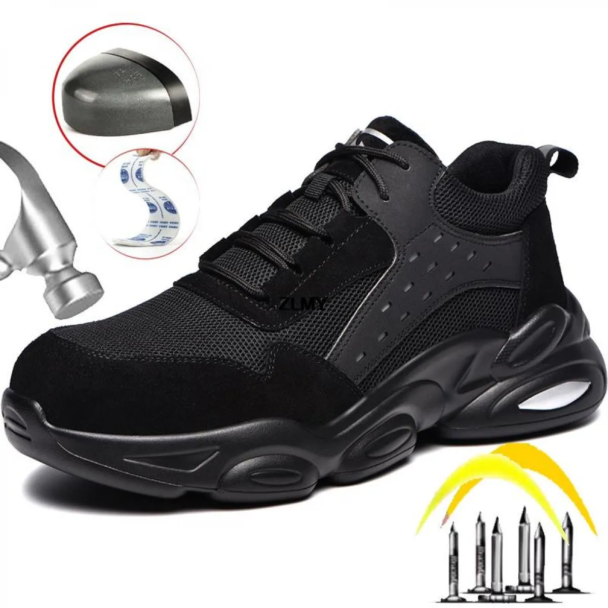 Sneaker con punta in acciaio alla moda per uomo Stivali antinfortunistici da lavoro Scarpe da lavoro antiforatura antisfondament