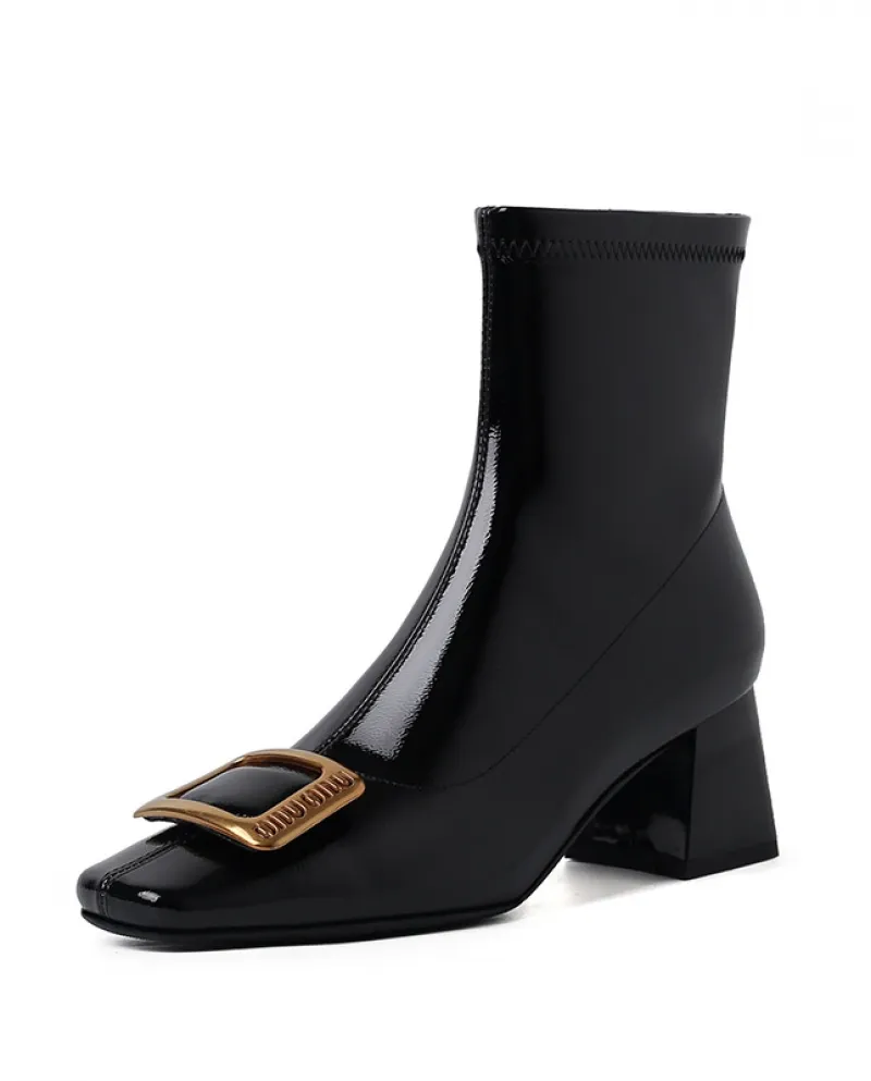 Stile di lusso leggero!  Stivali slim elasticizzati con punta quadrata alla moda e tacco spesso Nuovo autunno e inverno con fibb