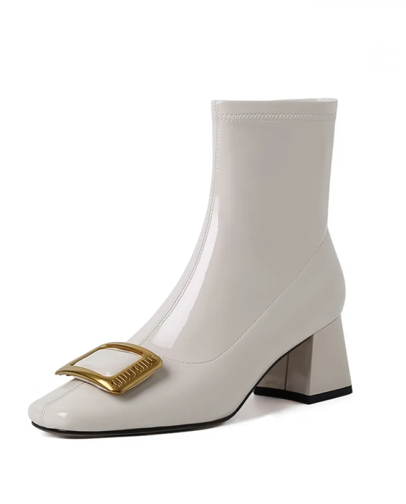 Stile di lusso leggero!  Stivali slim elasticizzati con punta quadrata alla moda e tacco spesso Nuovo autunno e inverno con fibb