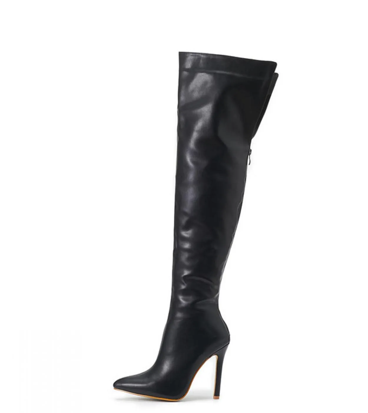 Stivali alla coscia da donna con cerniera posteriore in morbida pelle alla moda Eleganti tacchi alti sottili a punta autunno inv