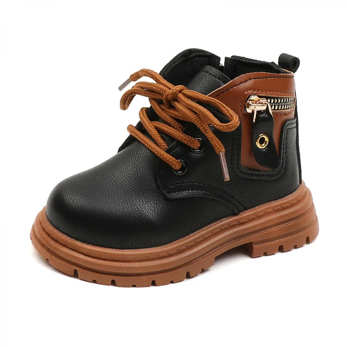 Stivali da moto punk super cool per bambini Ragazzo Designer di marca Cerniera Patch Scarpe con plateau in pelle PU Ragazza Stiv