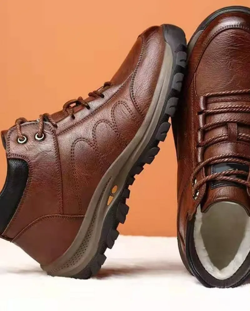 Stivali da uomo Autunno Inverno Moda calda Casual Lace Up Scarpe in pelle di base Bota Masculina Zapatos De Seguridad Hombre