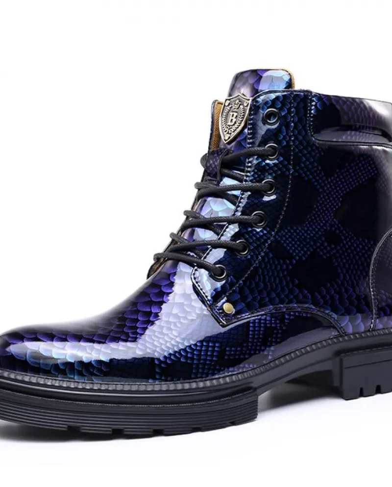 Stivali da uomo Scarpe corte in pelle per il tempo libero Scarpe alla caviglia con punta tonda modello serpente Scarpe eleganti