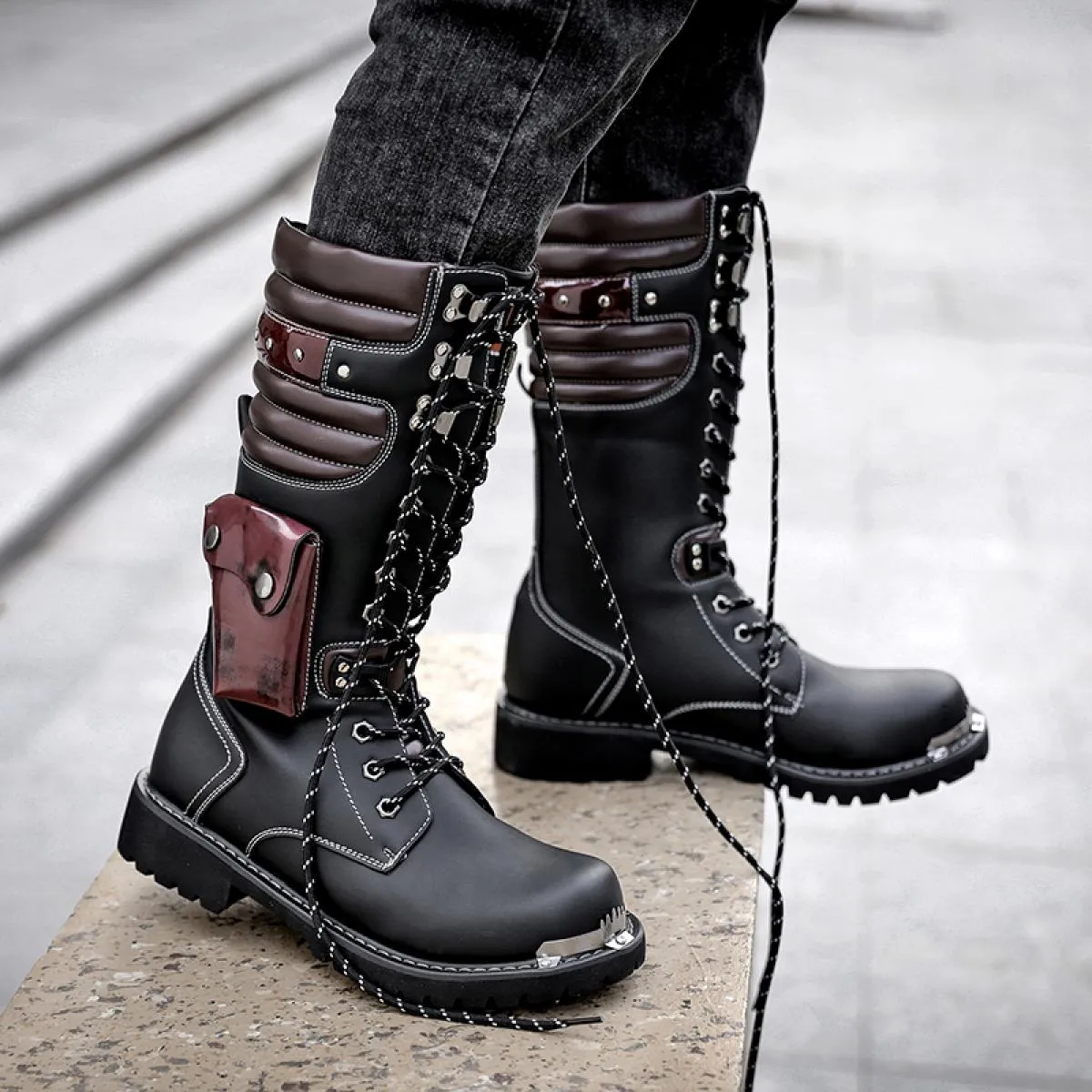 Stivali Martin in morbida pelle primavera e autunno in vera pelle a canna lunga da cavaliere da lavoro per moto scarpe eleganti