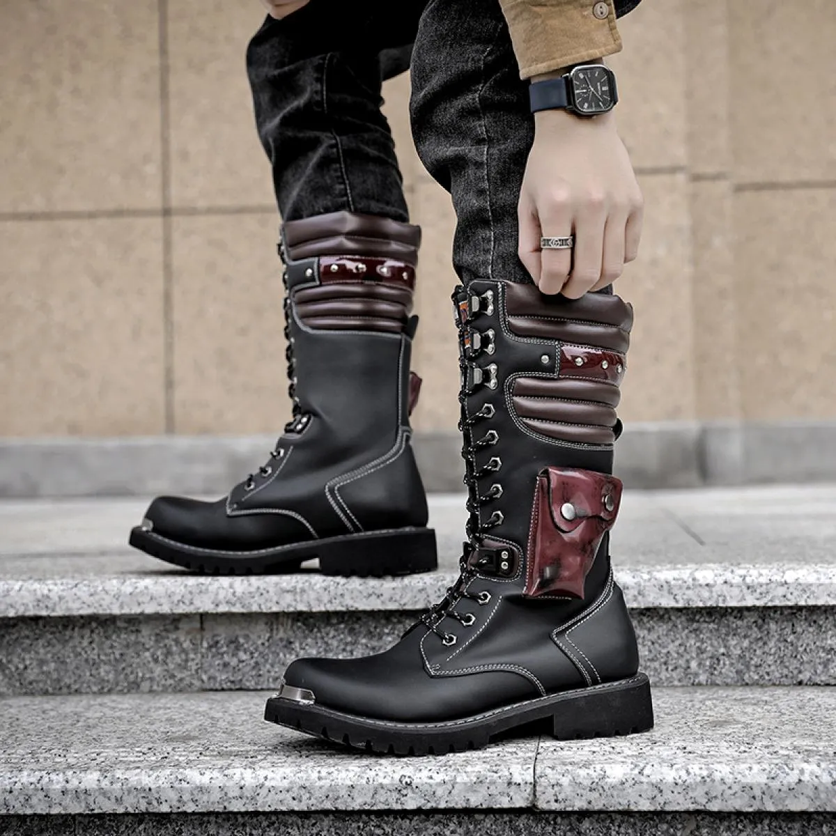 Stivali Martin in morbida pelle primavera e autunno in vera pelle a canna lunga da cavaliere da lavoro per moto scarpe eleganti