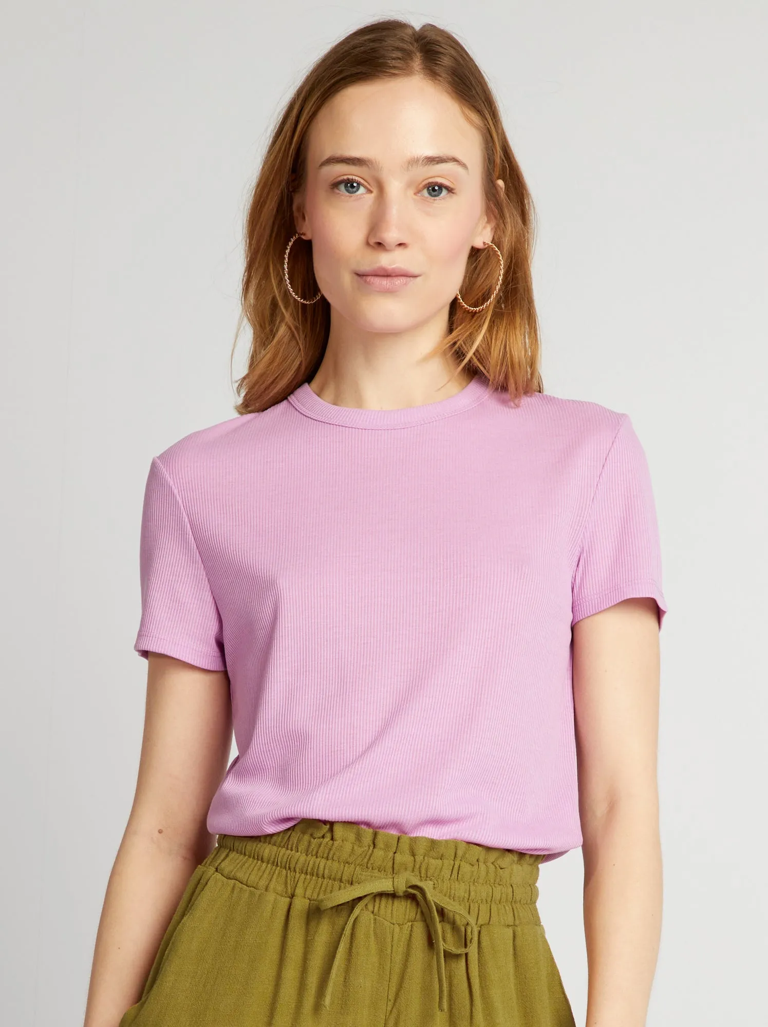 T-shirt in maglia a coste - ROSA