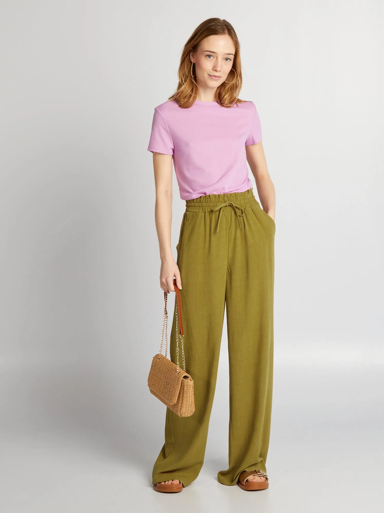 T-shirt in maglia a coste - ROSA